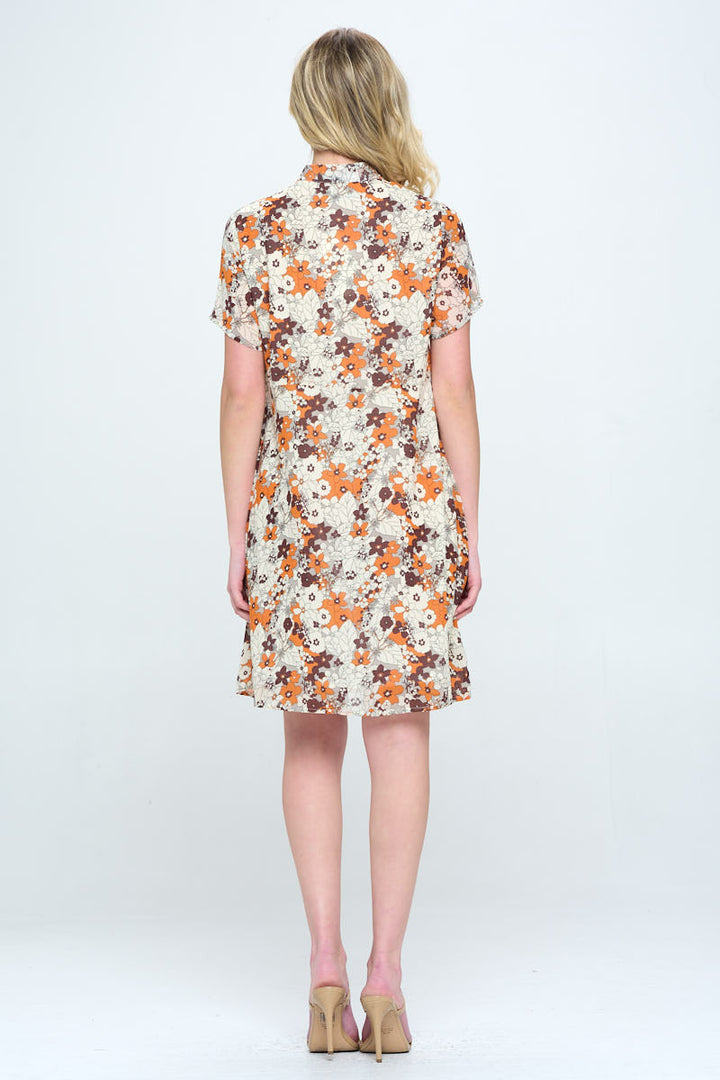 Brown Floral Print Dress with Pockets