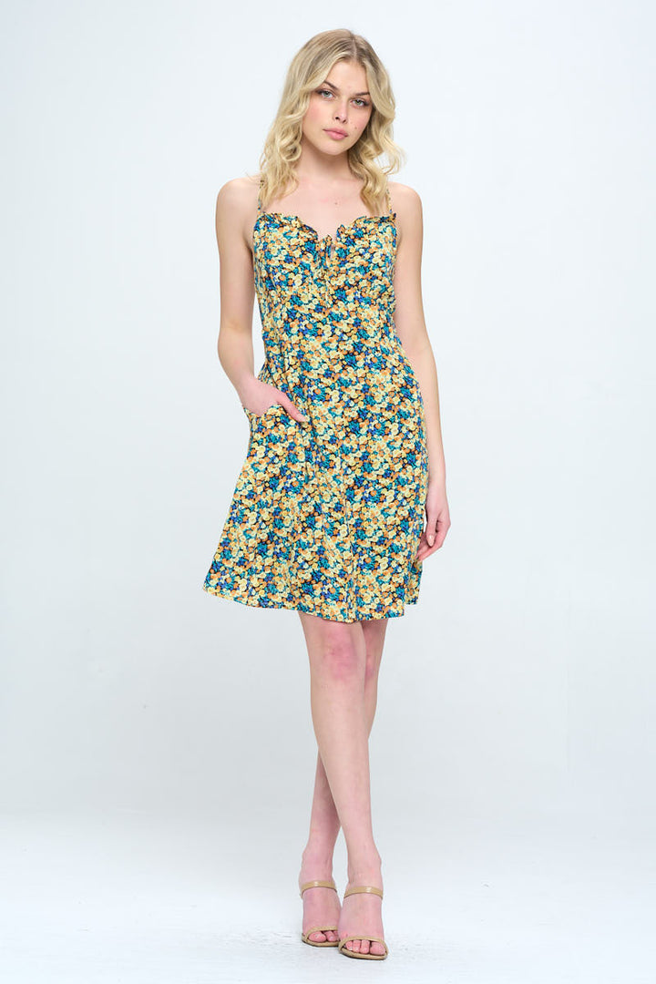 Floral Print Dress with Spaghetti Straps
