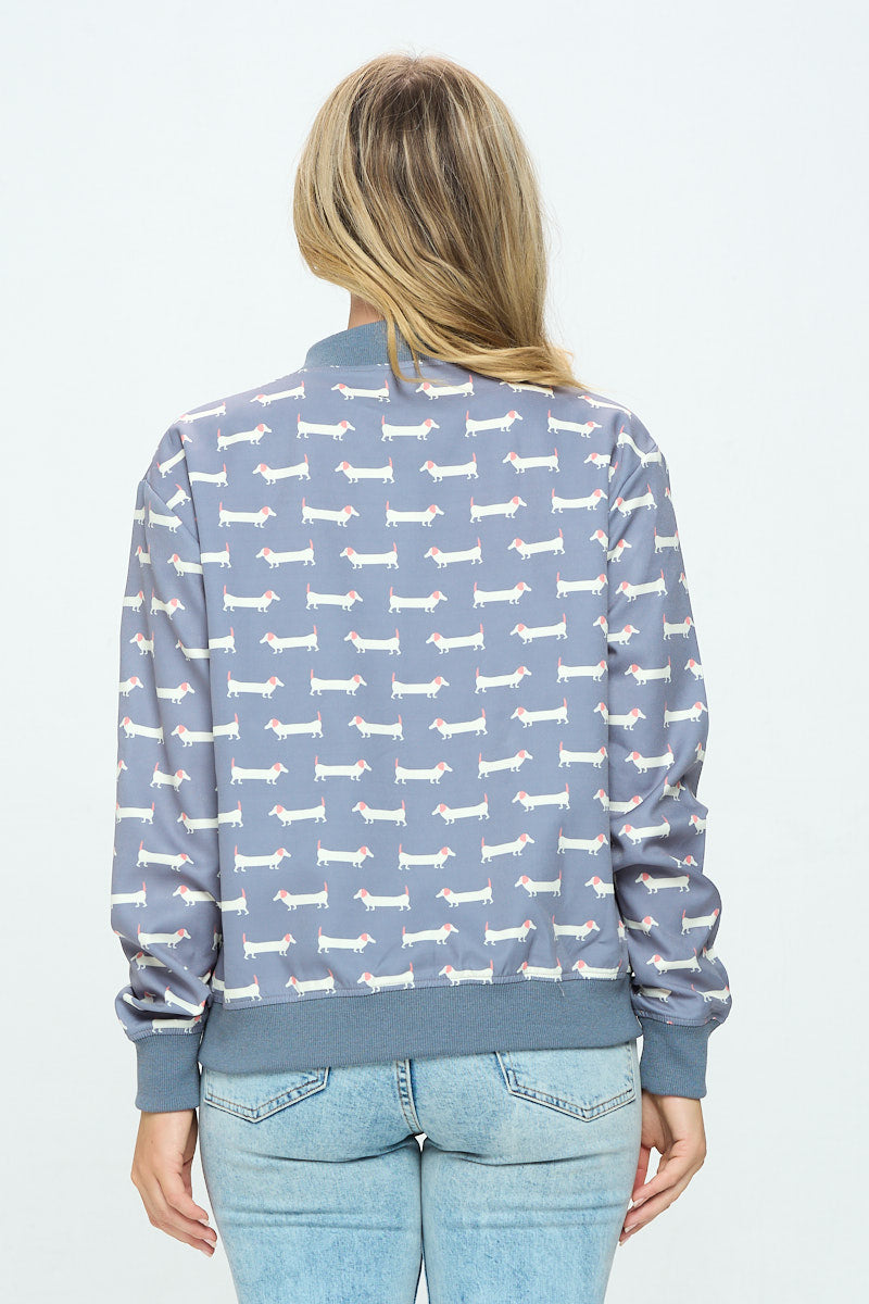 Dachshund Dog Print Bomber Jacket