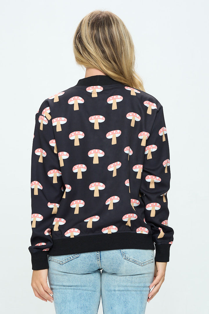 Mushroom Print Bomber Jacket