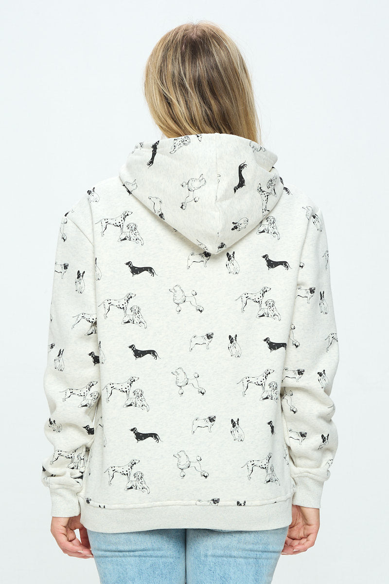 Black and White Dog Print Pullover Hoodie