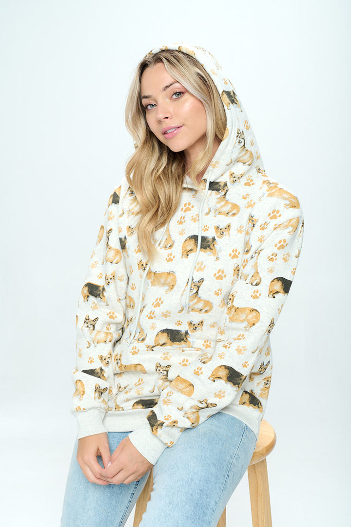 Corgi Dog and Paw All Over Print Pullover Hoodie