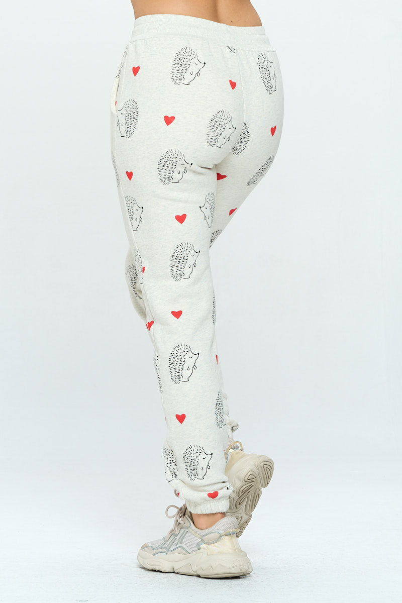 Hedgehog and Heart All Over Print Sweatpants
