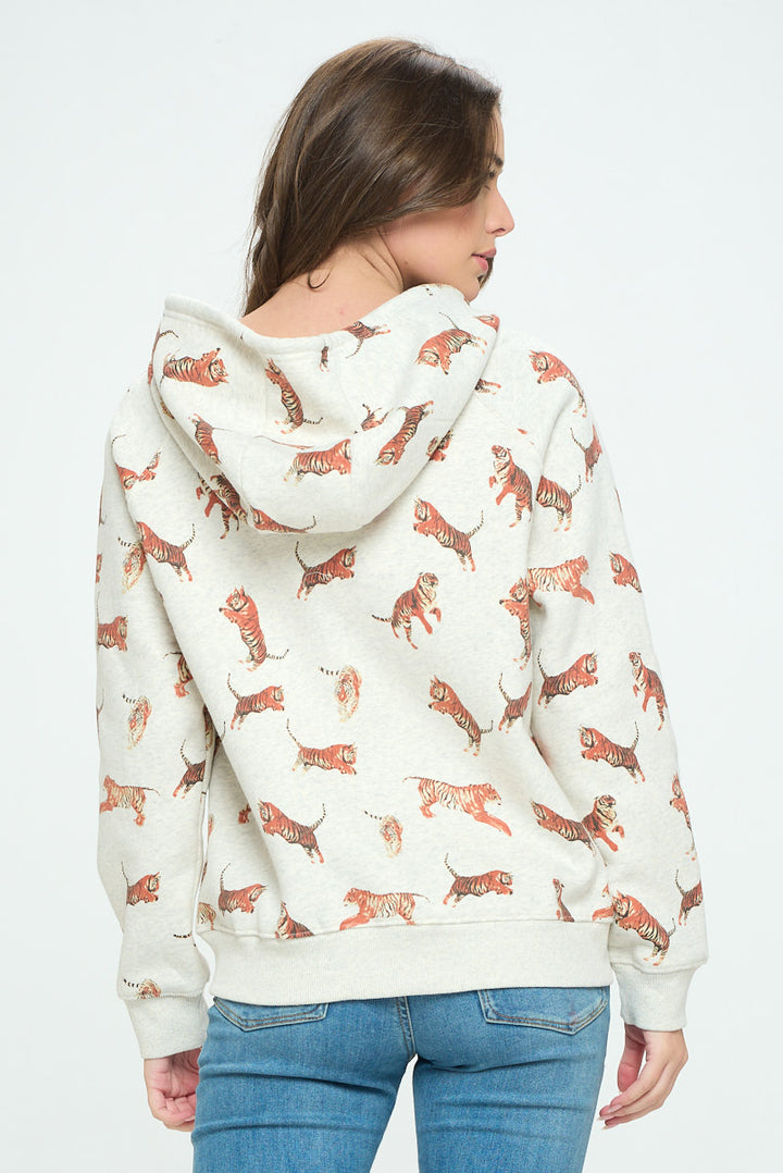 Tiger All Over Print Zip Up Hoodie