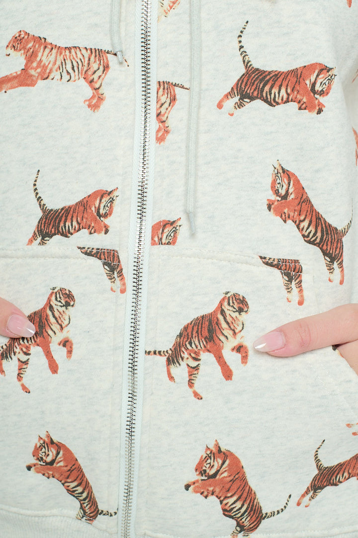 Tiger All Over Print Zip Up Hoodie