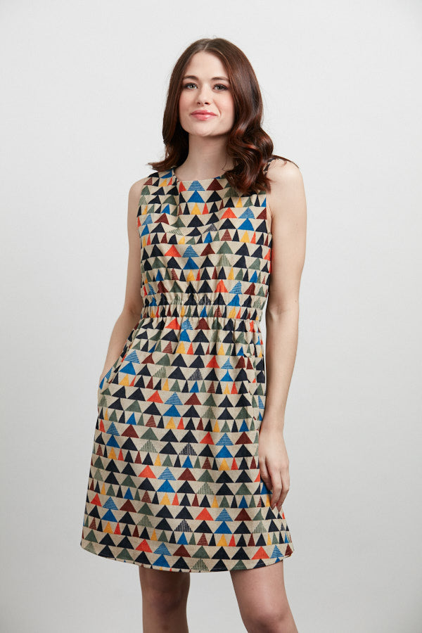 Triangle Print Sleeveless Corduroy Dress