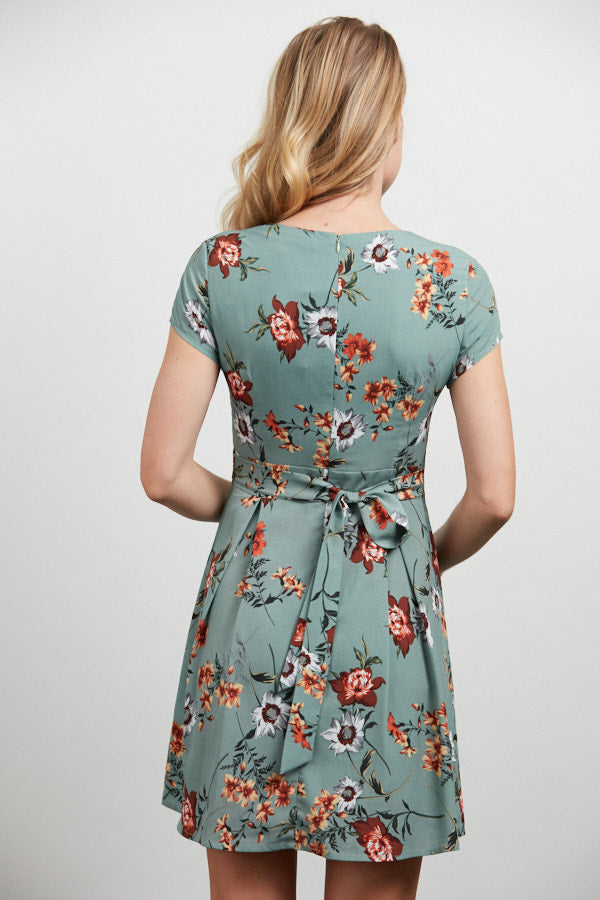 Floral All Over Print V-Neckline Dress