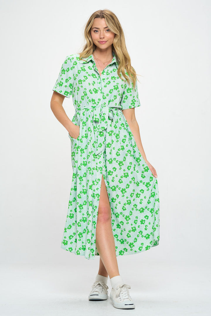 Waterlily All Over Print Button Front Midi Dress
