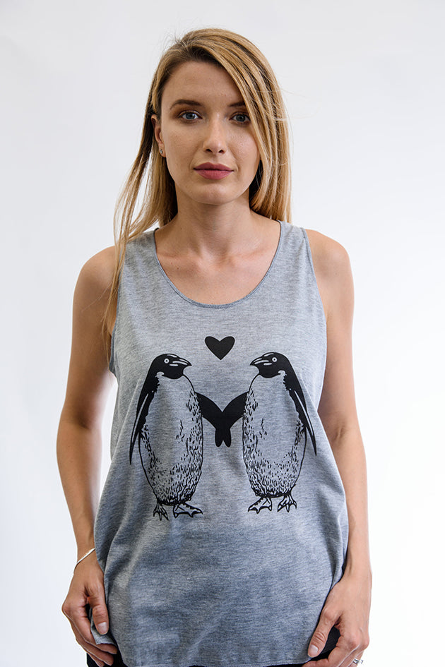 Penguin and Heart Print Relaxed Fit Tank Top